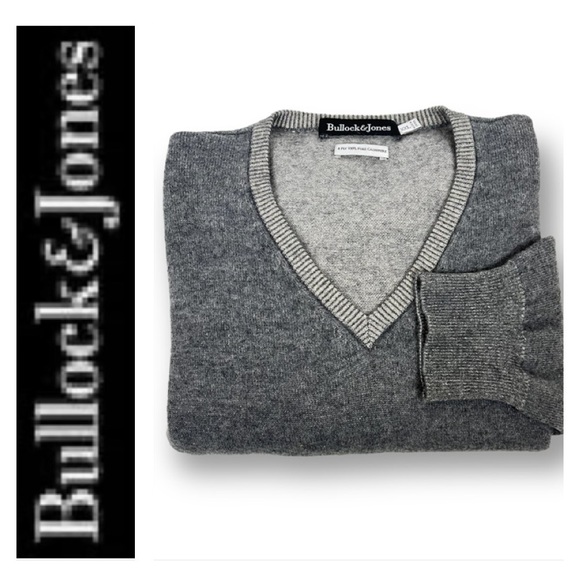 BULLOCK & JONNES 4-Ply Pure Cashmere V-Neck Sweater Pullover In Gray Size XXL - Picture 2 of 9